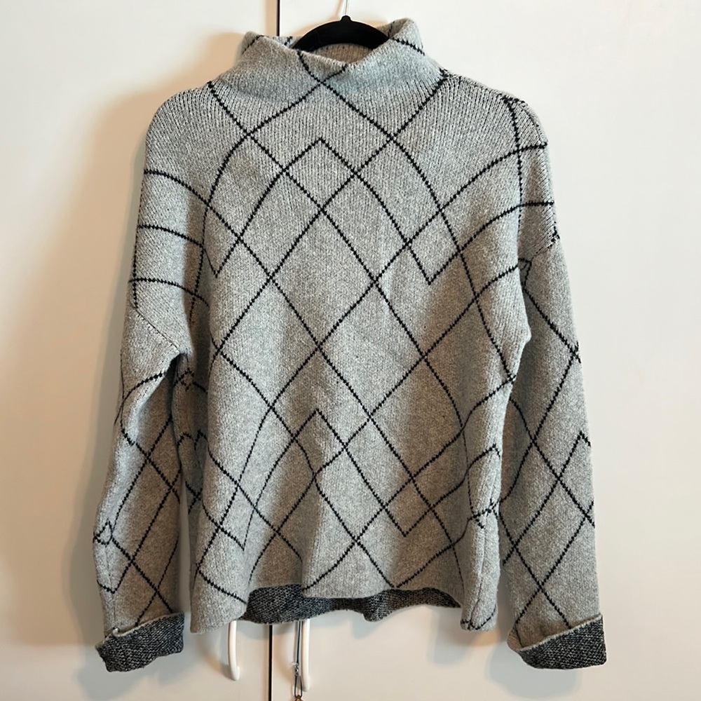 Christian Siriano Knit Gray Black Cowl Neck Long Sleeve Sweater Size: M